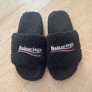 Balenciaga Black Plush Slides